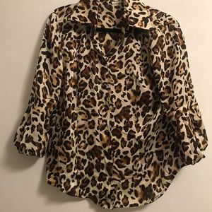 Leopard-print Button-up Blouse